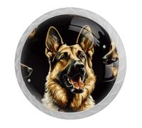 DragonBtu 4 Pack German Shepherd Round Cabinet Knobs Kitchen Cupboard Knob White Drawer Pulls Dresser Handle with Screws Furniture Decoration 1.37"