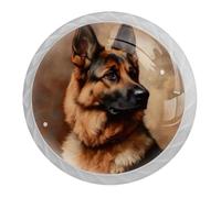 DragonBtu 4 Pack German Shepherd Round Cabinet Knobs Kitchen Cupboard Knob White Drawer Pulls Dresser Handle with Screws Furniture Decoration 1.37"