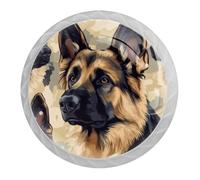 DragonBtu 4 Pack German Shepherd Round Cabinet Knobs Kitchen Cupboard Knob White Drawer Pulls Dresser Handle with Screws Furniture Decoration 1.37"