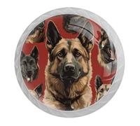 DragonBtu 4 Pack German Shepherd Round Cabinet Knobs Kitchen Cupboard Knob White Drawer Pulls Dresser Handle with Screws Furniture Decoration 1.37"