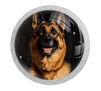 DragonBtu 4 Pack German Shepherd Round Cabinet Knobs Kitchen Cupboard Knob White Drawer Pulls Dresser Handle with Screws Furniture Decoration 1.37"