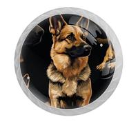 DragonBtu 4 Pack German Shepherd Round Cabinet Knobs Kitchen Cupboard Knob White Drawer Pulls Dresser Handle with Screws Furniture Decoration 1.37"