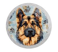 DragonBtu 4 Pack German Shepherd Round Cabinet Knobs Kitchen Cupboard Knob White Drawer Pulls Dresser Handle with Screws Furniture Decoration 1.37"