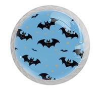 DragonBtu 4 Pack Halloween Bats Round Cabinet Knobs Kitchen Cupboard Knob White Drawer Pulls Dresser Handle with Screws Furniture Decoration 1.37"