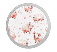 DragonBtu 4 Pack Heart Pig Pattern Round Cabinet Knobs Kitchen Cupboard Knob White Drawer Pulls Dresser Handle with Screws Furniture Decoration 1.37"