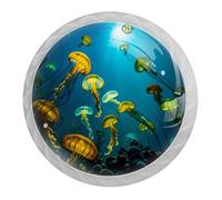 DragonBtu 4 Pack Jellyfish Pattern Round Cabinet Knobs Kitchen Cupboard Knob White Drawer Pulls Dresser Handle with Screws Furniture Decoration 1.37"