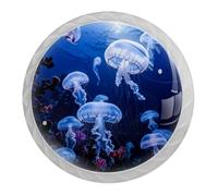DragonBtu 4 Pack Jellyfish Pattern Round Cabinet Knobs Kitchen Cupboard Knob White Drawer Pulls Dresser Handle with Screws Furniture Decoration 1.37"