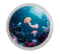 DragonBtu 4 Pack Jellyfish Pattern Round Cabinet Knobs Kitchen Cupboard Knob White Drawer Pulls Dresser Handle with Screws Furniture Decoration 1.37"