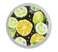 DragonBtu 4 Pack Lemon Citrus Lime Pattern Round Cabinet Knobs Kitchen Cupboard Knob White Drawer Pulls Dresser Handle with Screws Furniture Decoration 1.37"