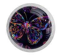 DragonBtu 4 Pack Neon Butterfly Color Pattern Round Cabinet Knobs Kitchen Cupboard Knob White Drawer Pulls Dresser Handle with Screws Furniture Decoration 1.37"