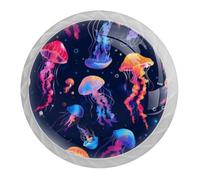 DragonBtu 4 Pack Ocean Jellyfish Round Cabinet Knobs Kitchen Cupboard Knob White Drawer Pulls Dresser Handle with Screws Furniture Decoration 1.37"