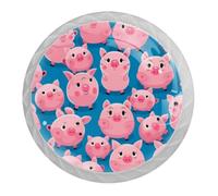 DragonBtu 4 Pack Pink Pig Cute Pattern Round Cabinet Knobs Kitchen Cupboard Knob White Drawer Pulls Dresser Handle with Screws Furniture Decoration 1.37"