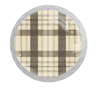 DragonBtu 4 Pack Plaid Pattern Beige Round Cabinet Knobs Kitchen Cupboard Knob White Drawer Pulls Dresser Handle with Screws Furniture Decoration 1.37"