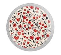 DragonBtu 4 Pack Plants Red Heart Round Cabinet Knobs Kitchen Cupboard Knob White Drawer Pulls Dresser Handle with Screws Furniture Decoration 1.37"