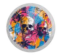 DragonBtu 4 Pack Skulls Spiderweb Round Cabinet Knobs Kitchen Cupboard Knob White Drawer Pulls Dresser Handle with Screws Furniture Decoration 1.37"
