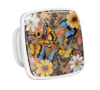 DragonBtu 4 Pack Square Cabinet Handle Cupboard Glowing in the Dark Drawer Pulls Handle Art Butterfly Flowers Drawer Knobs with Screws Furniture Decor