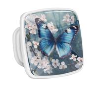 DragonBtu 4 Pack Square Cabinet Handle Cupboard Glowing in the Dark Drawer Pulls Handle Blue Butterfly Cherry Blossoms Drawer Knobs with Screws Furniture Decor