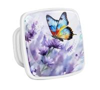 DragonBtu 4 Pack Square Cabinet Handle Cupboard Glowing in the Dark Drawer Pulls Handle Butterfly Lavender Drawer Knobs with Screws Furniture Decor