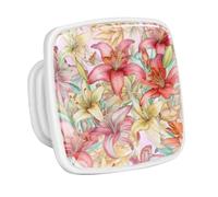 DragonBtu 4 Pack Square Cabinet Handle Cupboard Glowing in the Dark Drawer Pulls Handle Cartoon Watercolor Lilies Drawer Knobs with Screws Furniture Decor