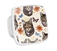 DragonBtu 4 Pack Square Cabinet Handle Cupboard Glowing in the Dark Drawer Pulls Handle Cats Florals Drawer Knobs with Screws Furniture Decor