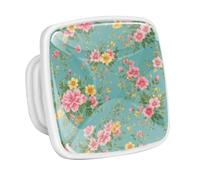 DragonBtu 4 Pack Square Cabinet Handle Cupboard Glowing in the Dark Drawer Pulls Handle Colorful Art Flowers Drawer Knobs with Screws Furniture Decor