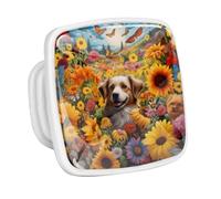DragonBtu 4 Pack Square Cabinet Handle Cupboard Glowing in the Dark Drawer Pulls Handle Dog Among Sunflower Butterflies Drawer Knobs with Screws Furniture Decor