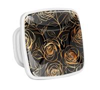 DragonBtu 4 Pack Square Cabinet Handle Cupboard Glowing in the Dark Drawer Pulls Handle Gold Roses Flower Drawer Knobs with Screws Furniture Decor