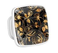 DragonBtu 4 Pack Square Cabinet Handle Cupboard Glowing in the Dark Drawer Pulls Handle Golden Roses Flower Silhouette Drawer Knobs with Screws Furniture Decor