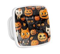 DragonBtu 4 Pack Square Cabinet Handle Cupboard Glowing in the Dark Drawer Pulls Handle Halloween Cute Cats Pumpkin Drawer Knobs with Screws Furniture Decor