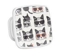 DragonBtu 4 Pack Square Cabinet Handle Cupboard Glowing in the Dark Drawer Pulls Handle Hipster Cats Drawer Knobs with Screws Furniture Decor