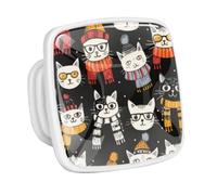 DragonBtu 4 Pack Square Cabinet Handle Cupboard Glowing in the Dark Drawer Pulls Handle Hipster Cute Cats Pattern Drawer Knobs with Screws Furniture Decor