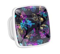DragonBtu 4 Pack Square Cabinet Handle Cupboard Glowing in the Dark Drawer Pulls Handle Neon Butterfly and Skull Pattern Drawer Knobs with Screws Furniture Decor