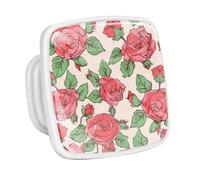 DragonBtu 4 Pack Square Cabinet Handle Cupboard Glowing in the Dark Drawer Pulls Handle Roses Pink Print Drawer Knobs with Screws Furniture Decor