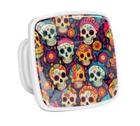 DragonBtu 4 Pack Square Cabinet Handle Cupboard Glowing in the Dark Drawer Pulls Handle Skull Flowers Pattern Drawer Knobs with Screws Furniture Decor
