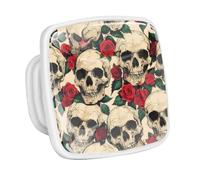 DragonBtu 4 Pack Square Cabinet Handle Cupboard Glowing in the Dark Drawer Pulls Handle Skulls Roses Flowers Drawer Knobs with Screws Furniture Decor