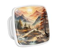 DragonBtu 4 Pack Square Cabinet Handle Cupboard Glowing in the Dark Drawer Pulls Handle Sunset Mountain Deer Drawer Knobs with Screws Furniture Decor