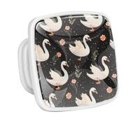 DragonBtu 4 Pack Square Cabinet Handle Cupboard Glowing in the Dark Drawer Pulls Handle Swans Pattern Drawer Knobs with Screws Furniture Decor