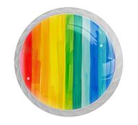 DragonBtu 4 Pack Stripe Rainbow Round Cabinet Knobs Kitchen Cupboard Knob White Drawer Pulls Dresser Handle with Screws Furniture Decoration 1.37"