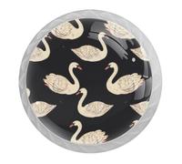 DragonBtu 4 Pack Swan Pattern Round Cabinet Knobs Kitchen Cupboard Knob White Drawer Pulls Dresser Handle with Screws Furniture Decoration 1.37"