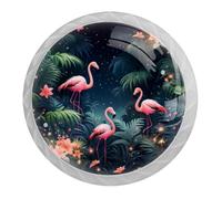 DragonBtu 4 Pack Tropical Jungle Flamingo Round Cabinet Knobs Kitchen Cupboard Knob White Drawer Pulls Dresser Handle with Screws Furniture Decoration 1.37"