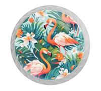 DragonBtu 4 Pack Tropical Jungle Flamingo Round Cabinet Knobs Kitchen Cupboard Knob White Drawer Pulls Dresser Handle with Screws Furniture Decoration 1.37"