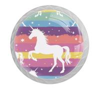 DragonBtu 4 Pack Unicorn Rainbow Round Cabinet Knobs Kitchen Cupboard Knob White Drawer Pulls Dresser Handle with Screws Furniture Decoration 1.37"
