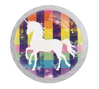 DragonBtu 4 Pack Unicorn Rainbow Round Cabinet Knobs Kitchen Cupboard Knob White Drawer Pulls Dresser Handle with Screws Furniture Decoration 1.37"