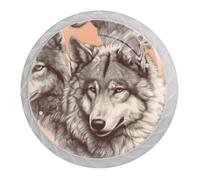 DragonBtu 4 Pack Wolf Round Cabinet Knobs Kitchen Cupboard Knob White Drawer Pulls Dresser Handle with Screws Furniture Decoration 1.37"