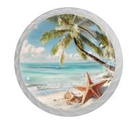 DragonBtu 4 Pcs 1.37" Round Cabinet Knobs Beach Starfish Kitchen Cupboard Knob White Drawer Pulls Dresser Handle with Screws Furniture Decoration