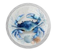 DragonBtu 4 Pcs 1.37" Round Cabinet Knobs Blue Crab Kitchen Cupboard Knob White Drawer Pulls Dresser Handle with Screws Furniture Decoration
