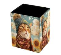 DragonBtu Desktop Pencil Holder, Cat Sunflower Rectangular Pencil Cup, Pencil Storage Bag Office Desk Supplies Case for School, Kids
