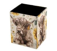 DragonBtu Desktop Pencil Holder, Cow Sunflower Rectangular Pencil Cup, Pencil Storage Bag Office Desk Supplies Case for School, Kids