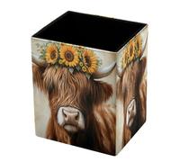 DragonBtu Desktop Pencil Holder, Cow Sunflower Rectangular Pencil Cup, Pencil Storage Bag Office Desk Supplies Case for School, Kids