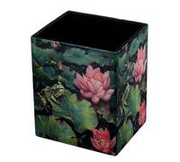 DragonBtu Desktop Pencil Holder, Frog on Lotus Pond Rectangular Pencil Cup, Pencil Storage Bag Office Desk Supplies Case for School, Kids